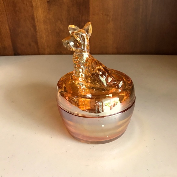 Jeanette Glass Other - Vintage Jeanette Glass Scotty Dog Carnival Glass Powder Trinket Box